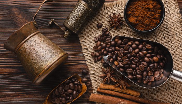 top-view-coffee-accessories-on-the-table